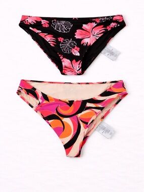 Shade & Shore Two-Pack Bikini Bottoms - Black, Pink & Orange